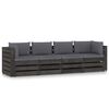 vidaXL Keturvietė sodo sofa su pagalvėmis, pilkai impregnuota mediena
