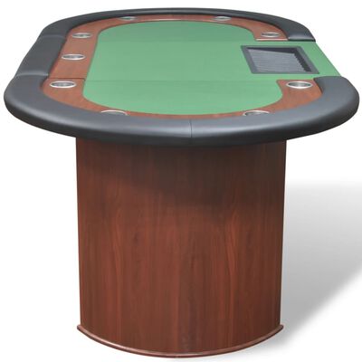 vidaXL 10 žaid. pokerio stalas su dalintojo vieta, žetonų dėže, žalias