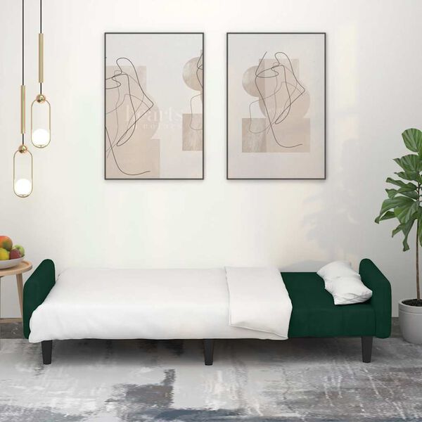 vidaXL Dvivietė sofa-lova, tamsiai žalios spalvos, aksomas