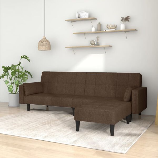 vidaXL Dvivietė sofa-lova su pagalvėmis ir pakoja, ruda, audinys