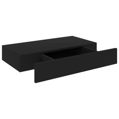 vidaXL Pakabinama sieninė lentyna su stalčiumi, juoda, 48x25x8cm