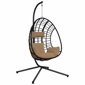 vidaXL Kabantis kiau&scaron;inio formos krėslas, taupe, ratanas/plienas