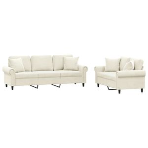 vidaXL Sofos komplektas su pagalvėmis, 2 dalių, kreminis, aksomas