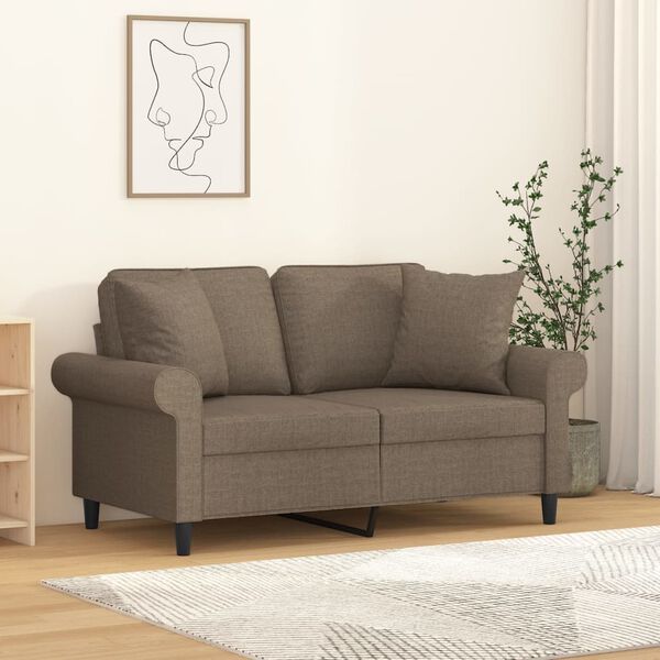 vidaXL Dvivietė sofa su pagalvėmis, taupe, 120cm, audinys