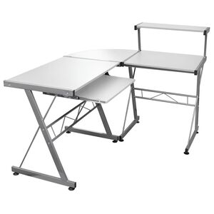 vidaXL Kampinis kompiuterio stalas, baltas, 132x112x99cm, mediena