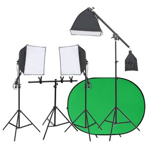 vidaXL Fotostudijos rinkinys su ap&scaron;vietimo rinkiniu ir fonu