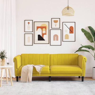 vidaXL Trivietė sofa, geltonos spalvos, aksomas