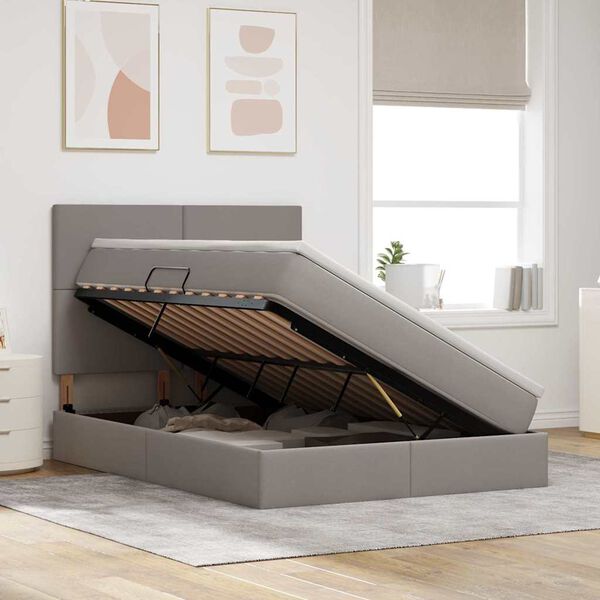 vidaXL Lova su daiktų laikymo vieta ir LED su LED Taupe 140 x 190 cm