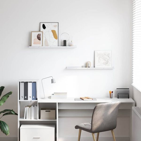 vidaXL Sieninė lentyna su lentyna 2 pcs Balti marmuro 80 x 9 x 3 cm