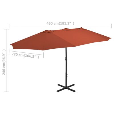 vidaXL Lauko skėtis su aliuminio stulpu, terakota sp., 460x270 cm