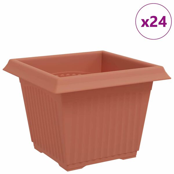 vidaXL Kvadratinis gėlių vazonas 24 pcs Raudona plyta Plastmasė