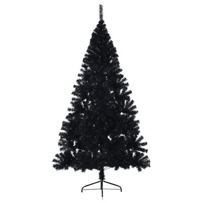 vidaXL Dirbtinė pusinė Kalėdų eglutė su stovu, juoda, 240cm, PVC
