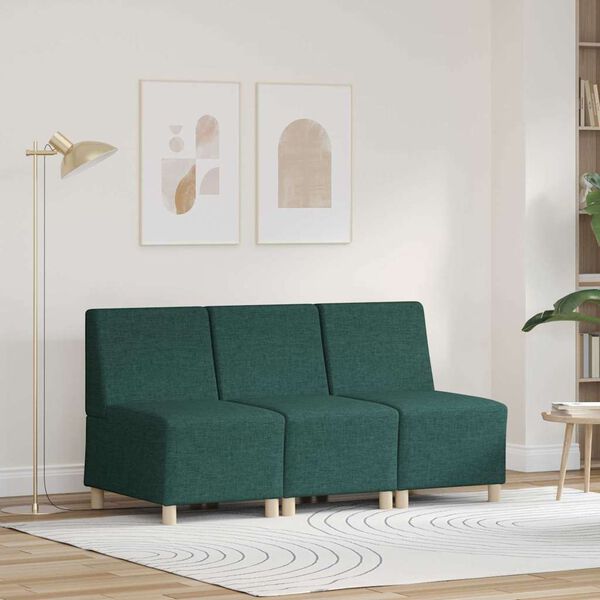 vidaXL Modulinis sofa vienetas be rankų 3 pcs Tamsiai žalia
