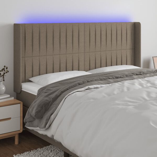 vidaXL Galvūgalis su LED, taupe spalvos, 163x16x118/128cm, audinys