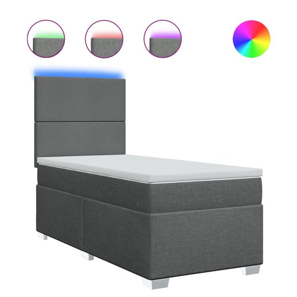 vidaXL Lova su spyruoklėmis ir čiužiniu, pilka, 100x200cm, audinys