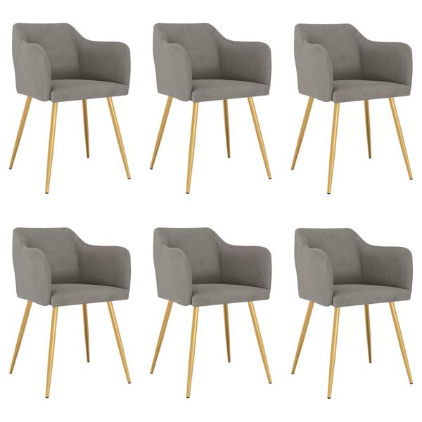 vidaXL Valgomojo kėdės, 6vnt., &scaron;viesiai pilkos, aksomas (3x331151)