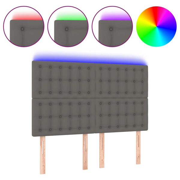 vidaXL Galvūgalis su LED, pilkas, 144x5x118/128cm, dirbtinė oda