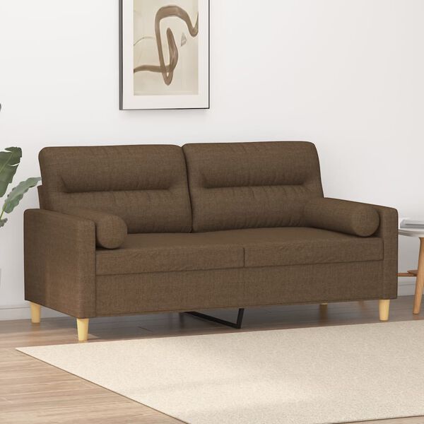 vidaXL Dvivietė sofa su pagalvėmis, ruda, 140cm, audinys