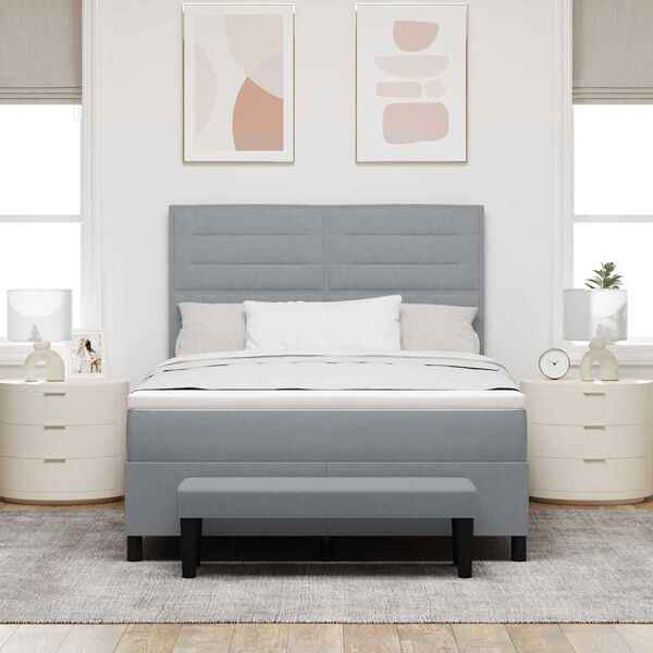 vidaXL Kiemas lova su čiužiniu &Scaron;viesiai pilka 140 x 200 cm audinys