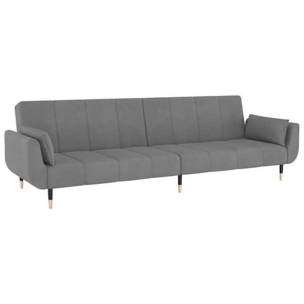 vidaXL Dvivietė sofa-lova su dvejomis pagalvėmis, pilka, aksomas