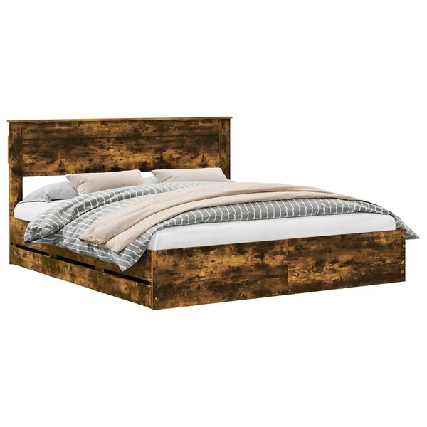 vidaXL Lovos rėmas Rūkyta ąžuolas 200 x 200 cm Inžinerinė mediena