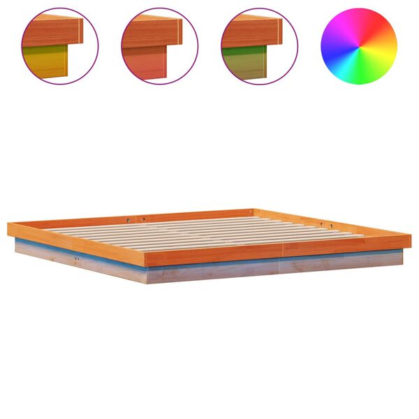 vidaXL LED lovos rėmas, vaško rudas, 180x200cm, pušies masyvas