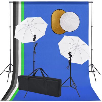 vidaXL Studijos komplektas su šviestuvais/skėčiais/fonu/reflektoriumi
