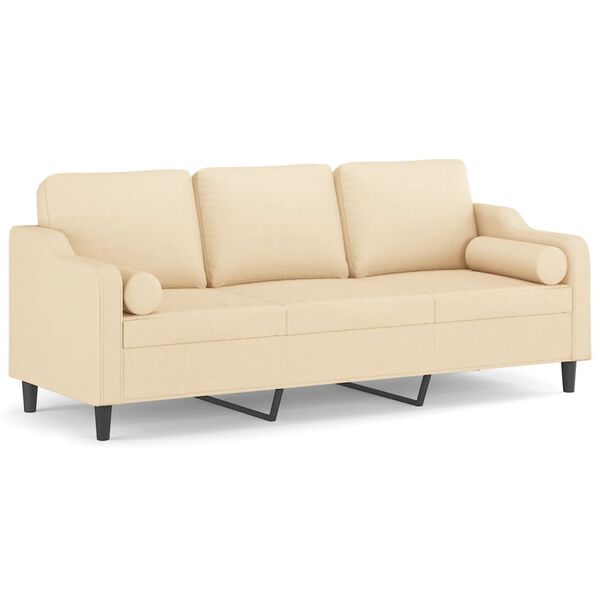 vidaXL Trivietė sofa su pagalvėmis, kreminė, 210cm, audinys