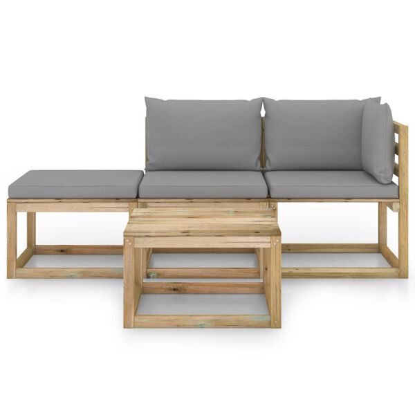 vidaXL Sodo poilsio baldų komplektas su pilkomis pagalvėlėmis, 4 dalių