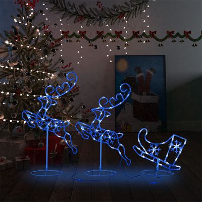vidaXL Kalėdinė ekspozicija elniai ir rogės, mėlyna, 260x21x87cm