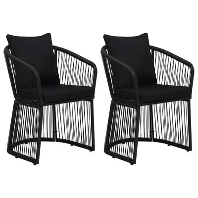 vidaXL Sodo kėdės su pagalvėmis, 2vnt., juodos, PVC ratanas