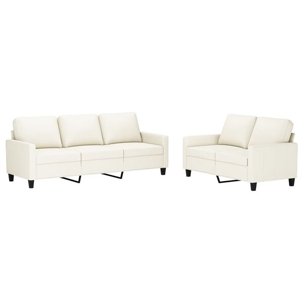 vidaXL Sofos komplektas su pagalvėmis, 2 dalių, kreminis, dirbtinė oda