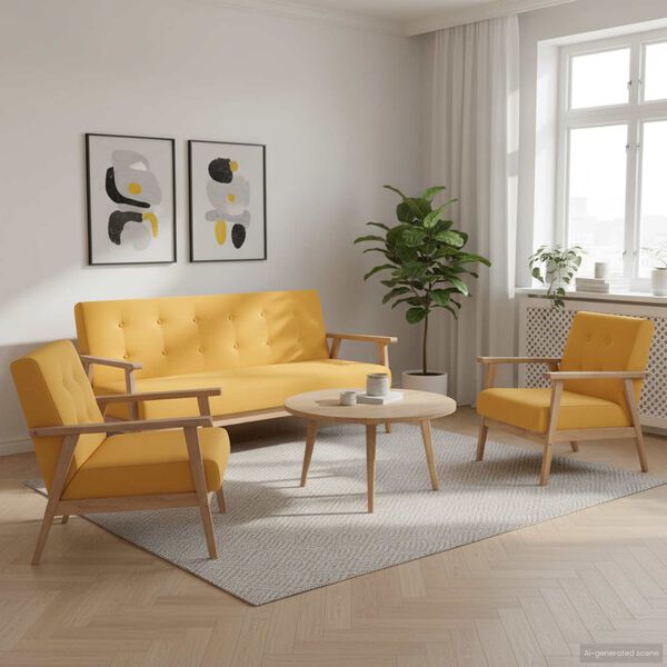 vidaXL Sofos komplektas, 3 dalių, geltonos spalvos, audinys