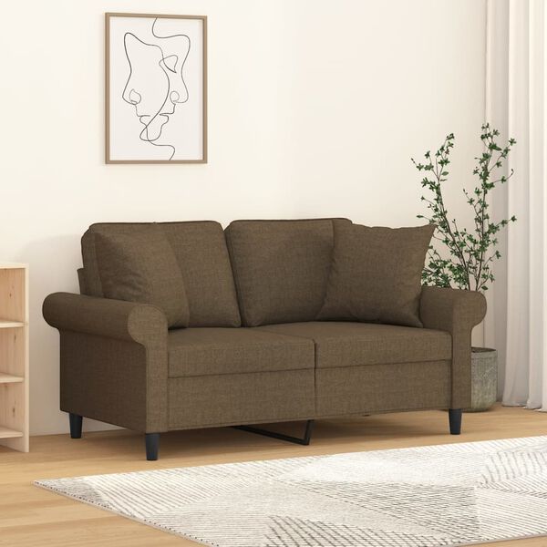 vidaXL Dvivietė sofa su pagalvėmis, ruda, 120cm, audinys