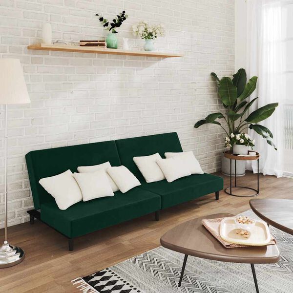 vidaXL Dvivietė sofa-lova, tamsiai žalios spalvos, aksomas