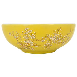 vidaXL Praustuvas ant stalvir&scaron;io, baltas/geltonas, 41x14cm, keramika