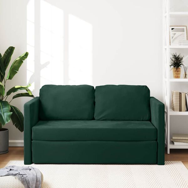 vidaXL Grindų sofa-lova, 2-1, tamsiai žalia, 122x204x55cm, aksomas