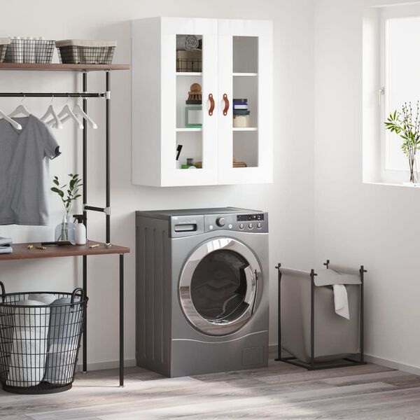 vidaXL Prie sienos montuojama spintelė, balta, 69,5x34x90cm, blizgi