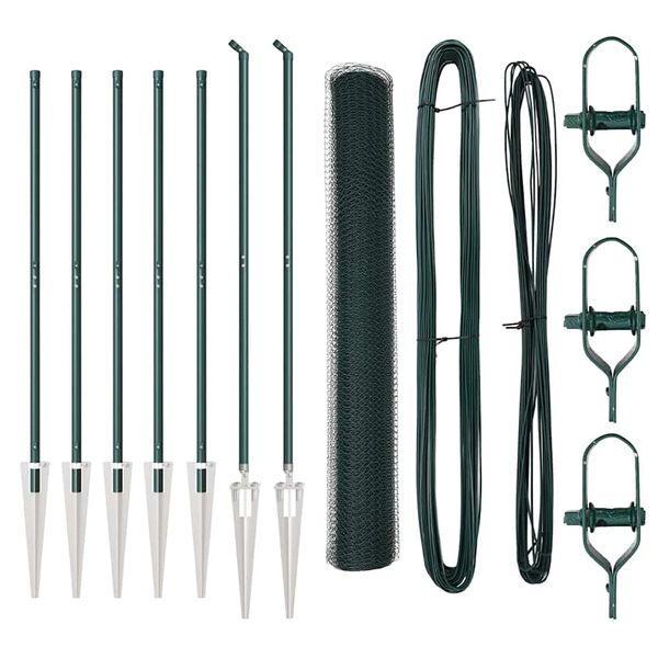 vidaXL Tvora su stulpais Žalia 1 x 10 m PVC dengtas plienas