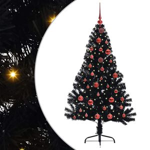 vidaXL Dirbtinis prie&scaron;&scaron;ventinis eglutė su &scaron;viesomis Juoda 150 cm PVC