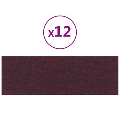 vidaXL Sienų plokštės, 12vnt., violetinės, 90x30cm, audinys, 3,24m²