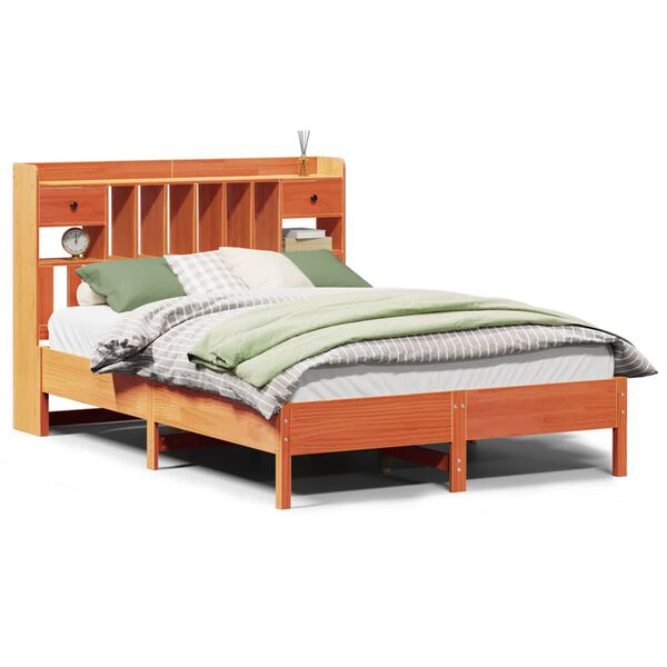 vidaXL Lova su knygų spinta be čiužinio, ruda, 140x190cm, pu&scaron;is