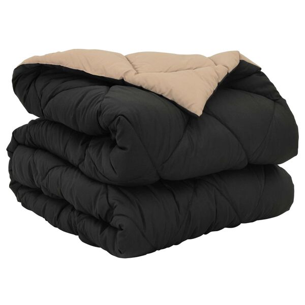 vidaXL Pilna metų antklodė Juoda ir taupe 220 x 140 cm Mikropluo&scaron;tas