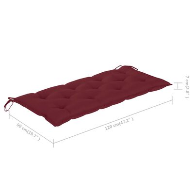 vidaXL Supamas suoliukas su vyno raudona pagalvėle, 120cm, tikmedis