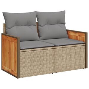 vidaXL Dvivietė sodo sofa su pagalvėlėmis, smėlio spalvos, poliratanas