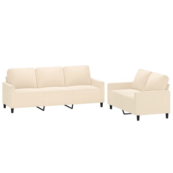 vidaXL Sofos komplektas su pagalvėlėmis, 2 dalių, kreminis, aksomas