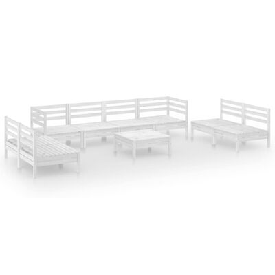 vidaXL Sodo poilsio baldų komplektas, 9 dalių, baltas, pušies masyvas