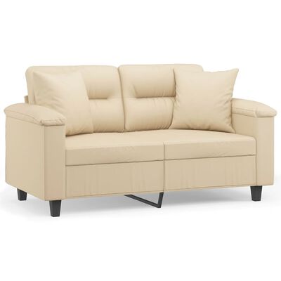 vidaXL Dvivietė sofa su pagalvėmis, kreminė, 120cm, audinys