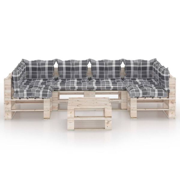 vidaXL Sodo komplektas i&scaron; palečių su pagalvėlėmis, 7 dalių, pu&scaron;is