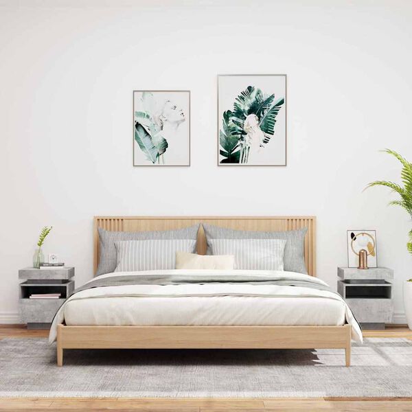 vidaXL Naktinės spintelės su LED, 2vnt., betono pilkos, 40x39x48,5cm